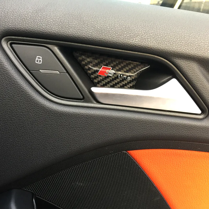 Bil styling klistermärken Karbonfiber inre dörr inuti dörrskålpanel handledskåpa för AUDI A3 A4 A5 A6 A7 Q3 Q5 Q7 B6 Tillbehör