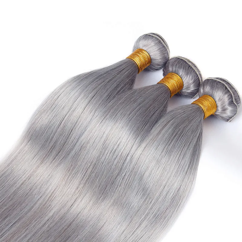 ELIBESS HAR- Straight European Hair Pure Grey Human Hair 4 Bundles 50g/pcs 10-28 inch With DHL Shipping