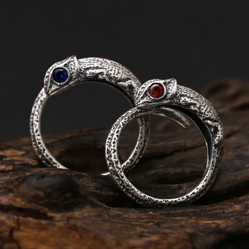 intera venditaCreative 2 colori anello camaleonte regolabile coda di lucertola anelli apertura gioielli in argento sterling 925 per uomo o donna anello di nozze