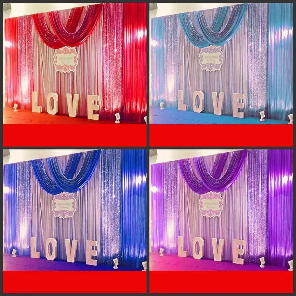 10ft * 20ft Wedding Party Stage Celebration Background Satin Curtain Drapy Filar Sufitowy Tło Małżeństwo Dekoracji Weil 3m * 6m