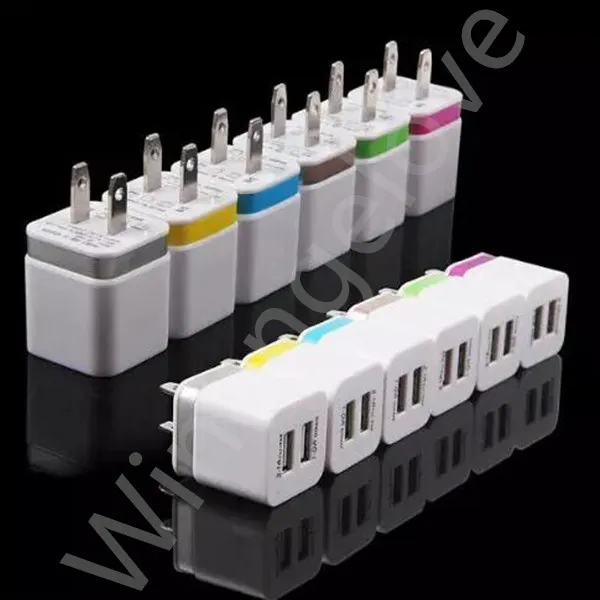Kolorowe porty USB Daul 2.1a + 1A Pierścionek Paint USU UE AC Home Ładowarka ścienna Zasilacz do iPhone 6 7 8 Samsung