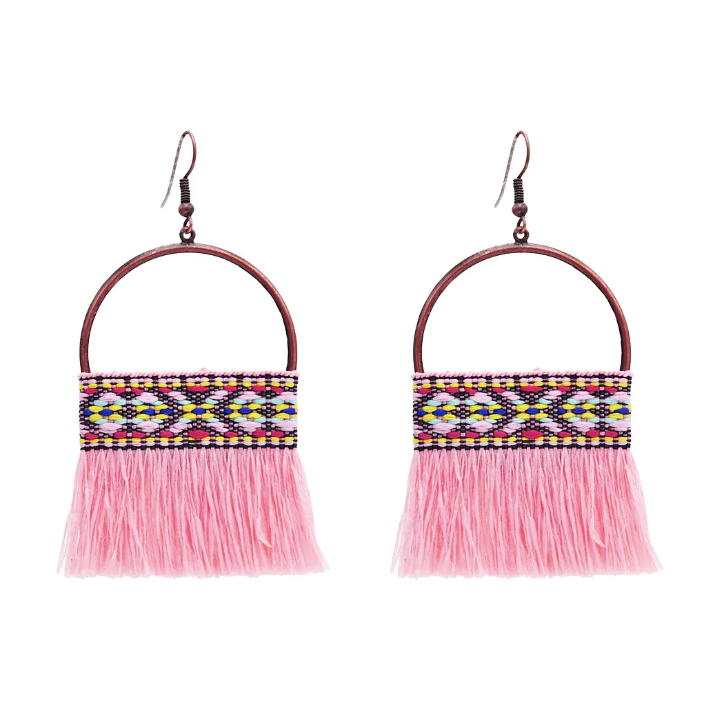 Ethnic African Tribal Swadeshi Khadi Handloom Cotton Tassel Drop Earrings In Perfect For Boho