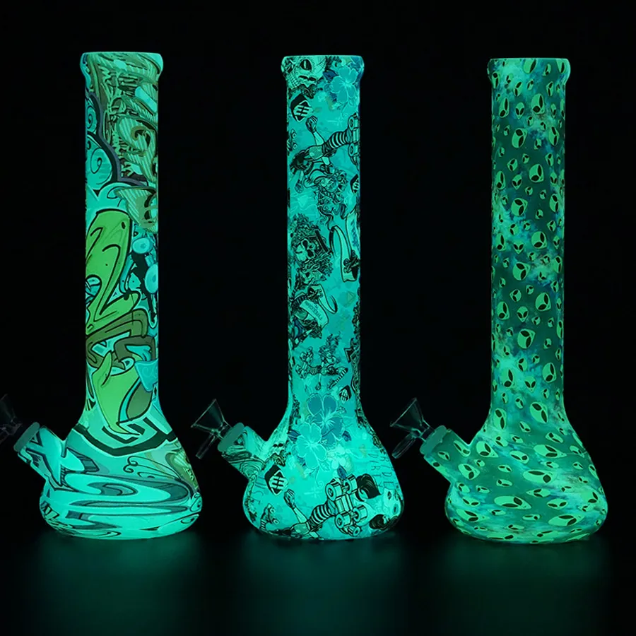 bagliore nel disegno misto scuro 7.5 '' 10 '' 13.5 '' 14 '' di silicone bong tubo di acqua dritto bicchiere di vetro Bong piattaforme DAB olio