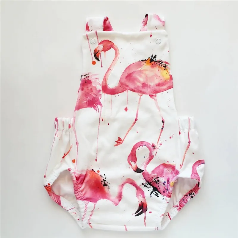 2018 الوليد طفلة رومبير فلامنغو طباعة أكمام sunsuit الصيف طفلة ملابس قطعة واحدة وتتسابق الرضع ملابس الطفل 0-18 متر