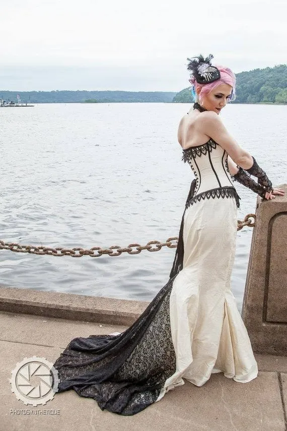 corset steampunk wedding dress Plus Size Mermaid Dress, Modern Tulle Lace Gown with Sweetheart Neckline, Sleeveless Illusion Sleeves, Applique Embellishment, Lace-Up Back, Men's Size:8 US Emerald Green Bridesmaid Dresses pagan outfits Lace (unfortunately the striped georgette