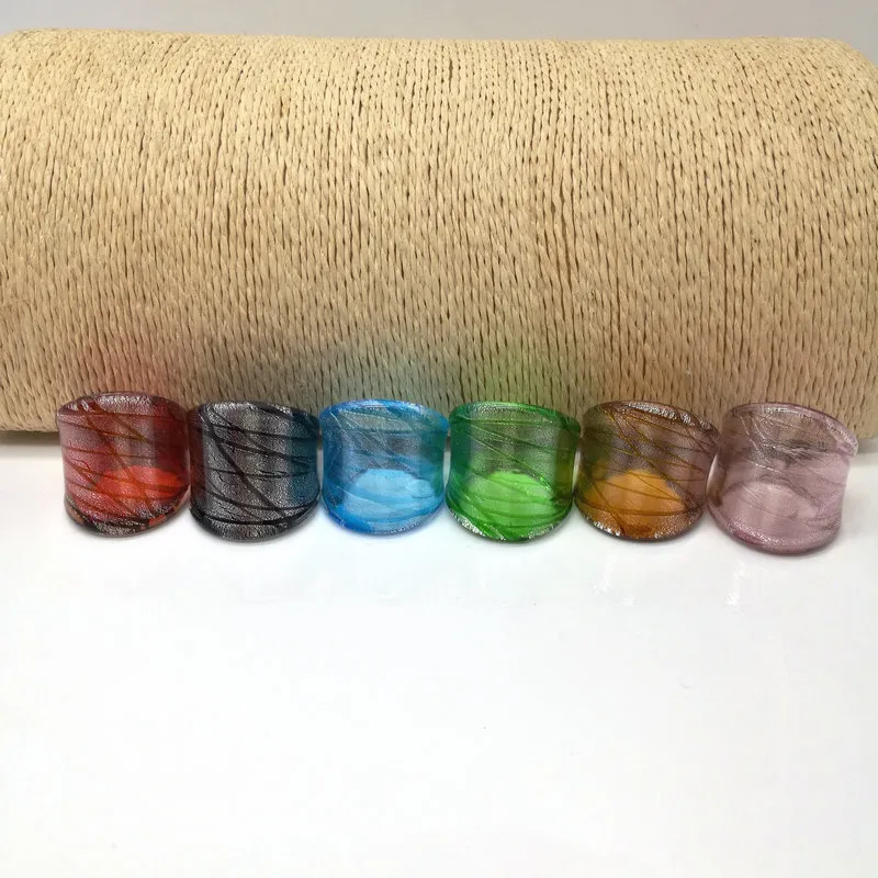 6 sztuk Moda Szklany pierścień 17-19mm Netted Glass Pierścień Mix