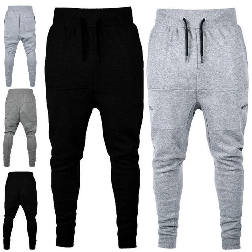 Męska Moda Casual Jesień Bawełna Patchwork Zipper Sznurek Run Gym Jogger Spodnie Proste Spodnie Moda Prezent