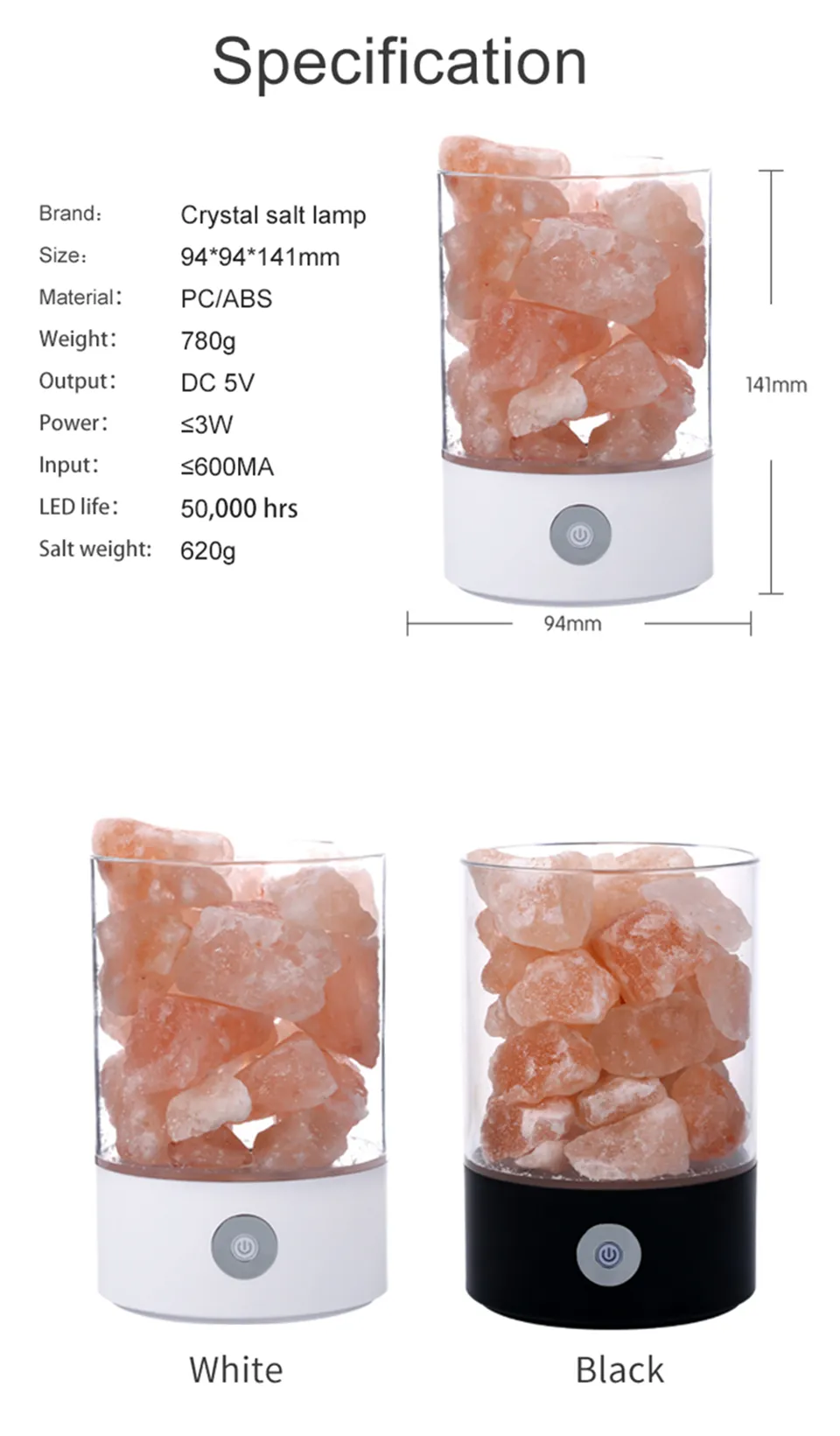 USB Salt Lamp Draagbare Ontwerp Kleurrijke Veranderende Crystal Light Natural Himalayan Touch Schakelaar Helderheid Verstelbare Slaapkamer Nachtlampje