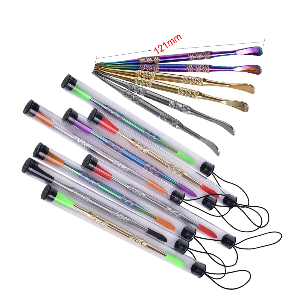 Retail verpakking Wax dabber gereedschap met siliconen tip Goud/zilver/Regenboog kleur 121mm dab tool droog kruid vaporizer pen voor siliconen mat container