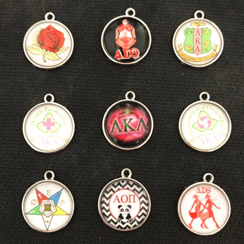 ブレスレットとネックレスのSorority Charm 20pcs /ロトのための丸いアクセサリーガラスの装飾的な魅力の魅力