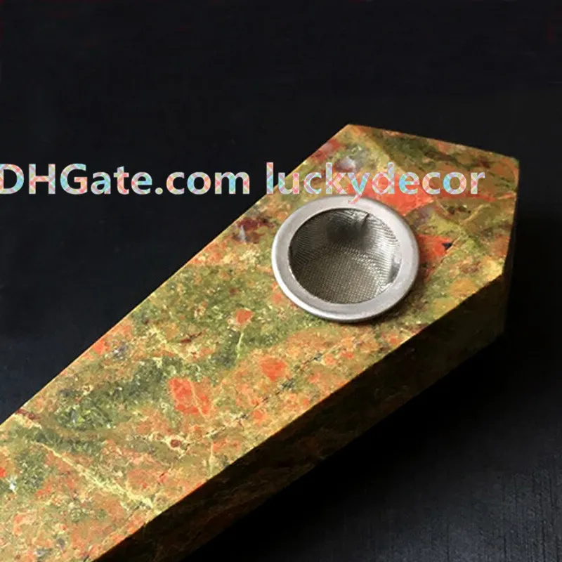 Unakite Jasper Point Crystal Pipe Pietra lucidata di qualità Gemma naturale Gemma semipreziosa Wicca Reiki Healing Chakra Crystal Pipa da fumo