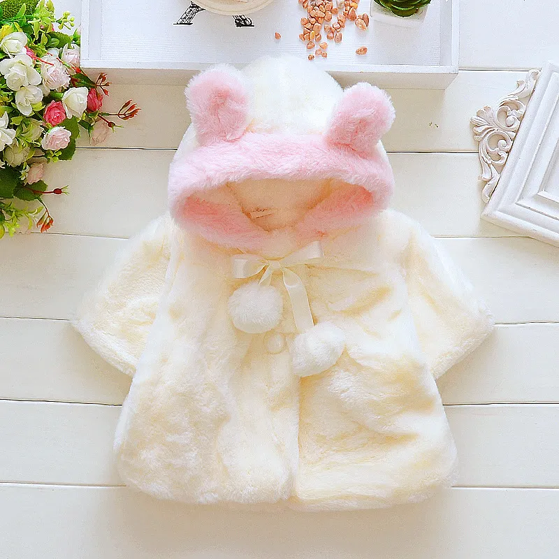 Abbigliamento bambini Neonato Pelliccia bambini Inverno Cappotto caldo Giacche Abbigliamento ragazze spesse Neonata Carino Cappotti a maniche lunghe con cappuccio Giacca Outwear i