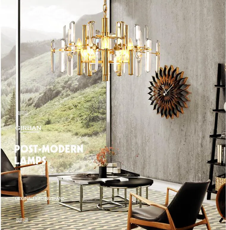 Modern crystal led chandeliers Lamps golden pendant lights glass suspending lamp fixture Living room hanging light