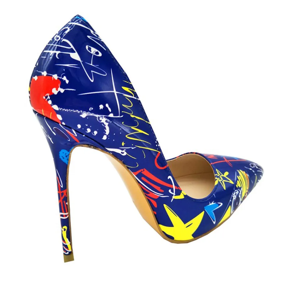Kolnoo 2018 New Artister Style Handmade Women's High Heel Pumps Pointed Toe Arts Print Deco Slip-on Party Prom Fashion Stiletto Shoes X1743