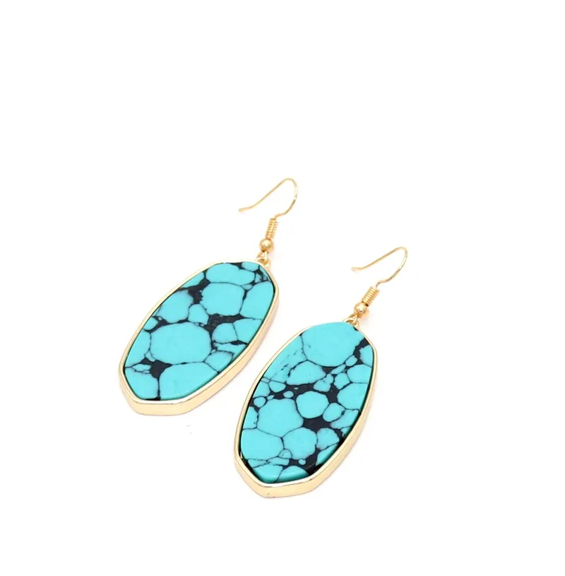 Fashion Gold Color Geometry Turquoise Shell Charm Dangle Druzy Earrings For Women brand Jewelry