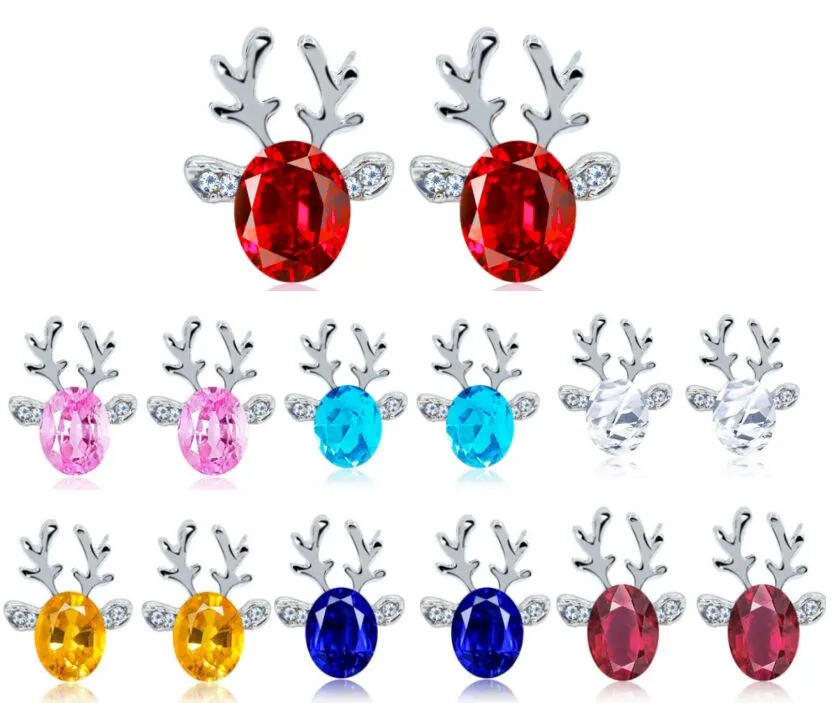Fashion High Quality Deer Zircon Crystal Earrings Stud Valentine's 925 Silver Diamond jewelry Christmas Day Holiday Gifts HJ229