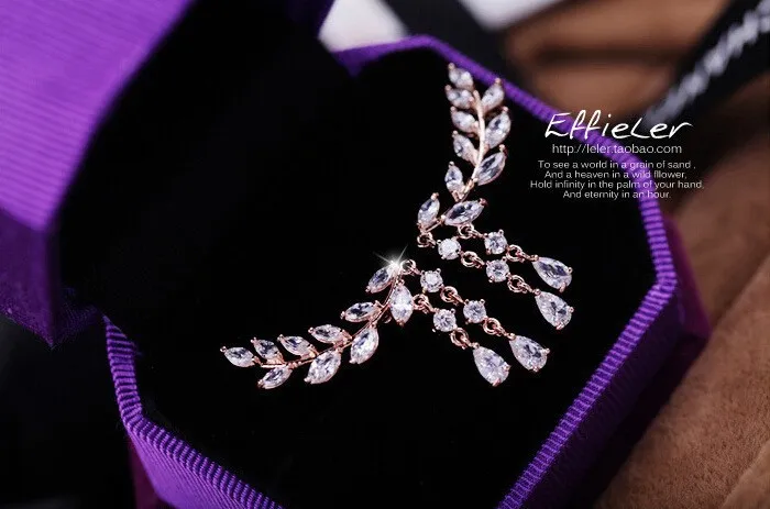 Hot New fashion Pretty New sweet flash diamond popular leaf leaves tassel crystal drops Earring HJ179