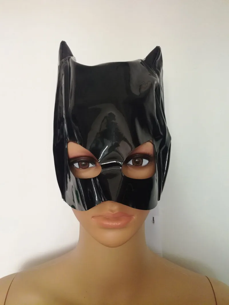 Fantasia Women Sexy Black Faux Leather Catwomen Mask Halloween Cosplay Cat Mask Masquerade Carnival Party Half Face Mask