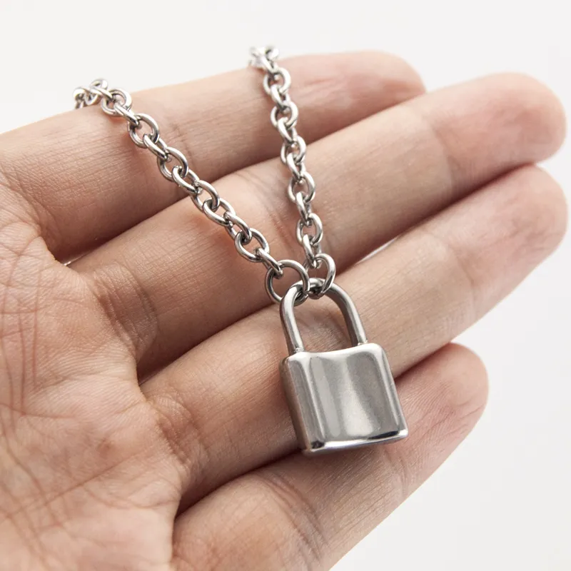 Women Jewelry Silver Color PadLock Pendant Necklace Brand New Stainless Steel Rolo Cable Chain Necklace Friendship Gifts