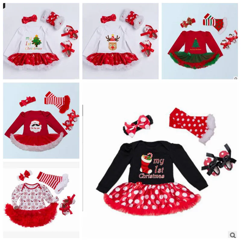 Bébé Fille Vêtements Enfants Noël Père Noël Bonhomme De Neige Costumes Arbre De Noël Robe À Volants Stripe Jambières Arc Bandeau Bébé Chaussures 15 Couleurs YL609