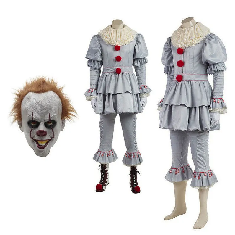 Maske ile Yeni Pennywise Cosplay Kostüm Palyaço Cosplay Kostüm