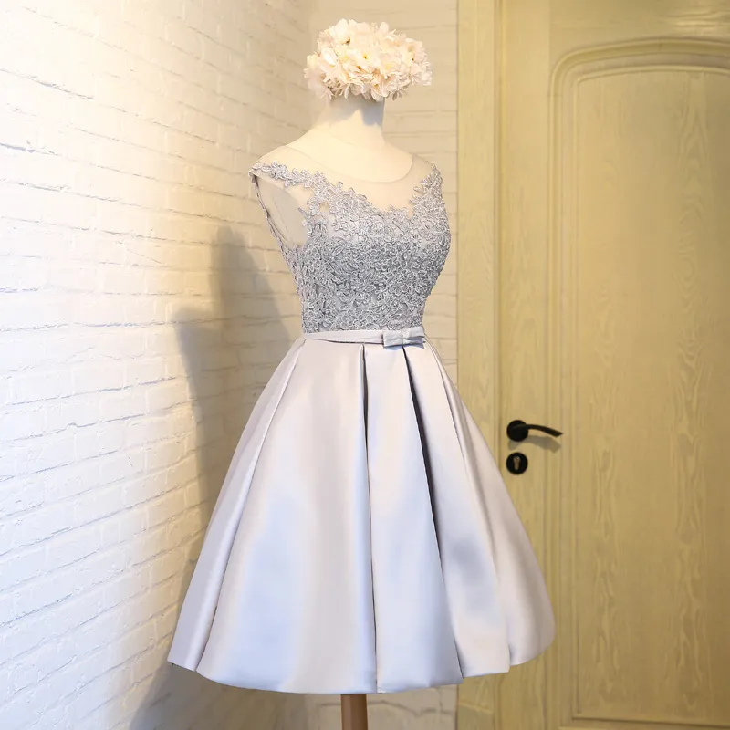 silver knee length bridesmaid dresses Elegant Silver Short Mother Of the Bride Dress Knee-Length Wedding Party Gowns