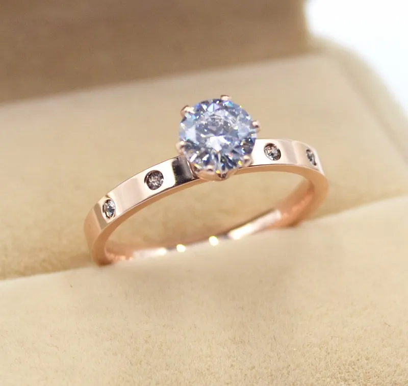 패션 실버 티타늄 스틸 라이트 카 다이아몬드 반지, 티타늄 스틸 쥬얼리 세트 다이아몬드 반지 여성 로즈 골드 반지