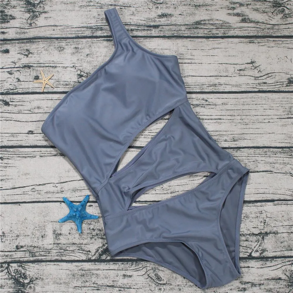 Cut Out One Piece Swimsuit Push Up Bandeau One Shoulder Monokini Slim