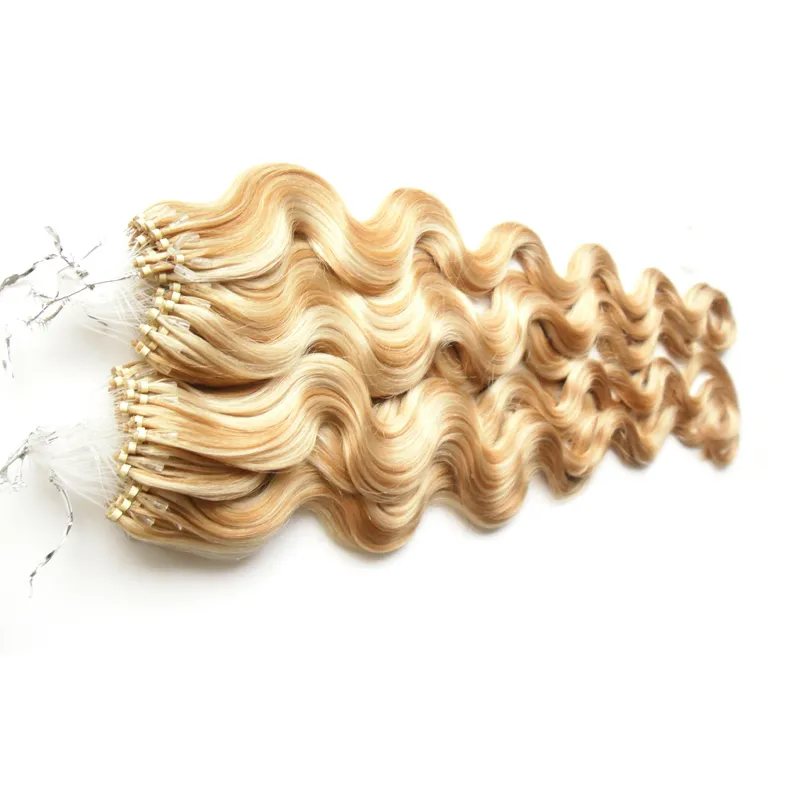 Colore di P27 / 613 Capelli vergini malesi dell'onda del corpo Loop Micro Ring Hair 200g 100% Human Micro Bead Links Machine Made Remy Hair Extension