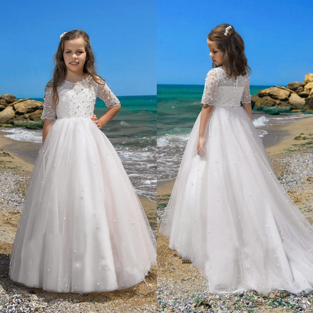 Simple Lace Empire Waist Flower Girl Dress with Beaded Belt and Straps Back  for Birthday Party from Dhgate Flower Girls' Dresses - price 53.56