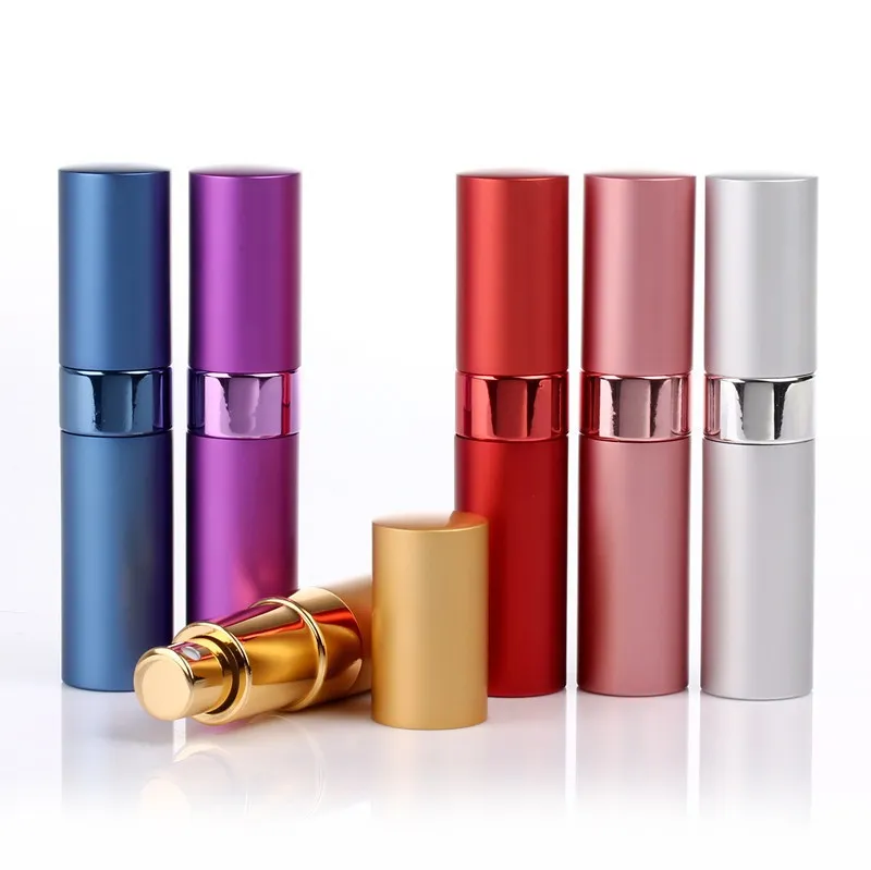 15ML Empty Sample Lipstick Shape Glass Perfume Bottle 15ML Rotary Type Spray Aluminum Cosmetic Packaging Parfum Bottle