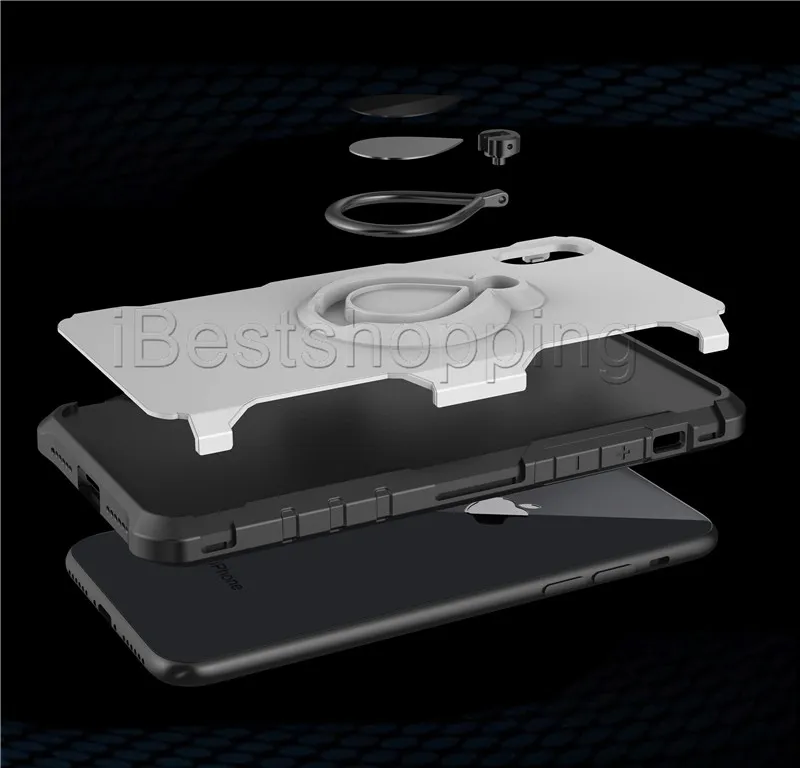 Magnetic Ring Case Armor Hybrid Dual Layer med kickstand på bilhållare till iPhone 11 Pro Max XS XR 8 7 6 6s plus 5 5S SE Galaxy S8 S8 + J7