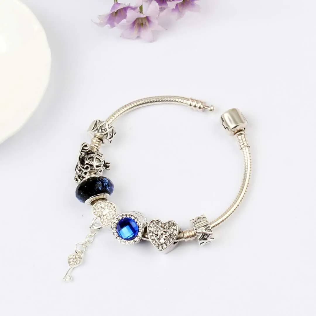 New Charm Pandor Bracelets Crystal Beads Bracelet 925 Silver Bracelets love lock Bangle Valentines Gift Diy Jewelry with gift box