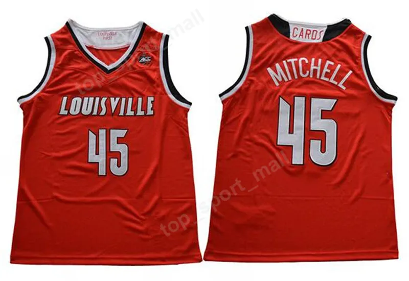 남자 대학 농구 Donavan Mitchell Jerseys 45 스포츠 팬을위한 통기성 순수 면적으로 모든 스티치 팀 Red Black White co6498365