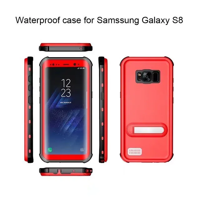 Vattentät Mobiltelefonväskor för Samsung Galaxy S8 Plus IP68 Redpepper Dot Shocksäker 360 grader Skydda Kickstand Back Cover
