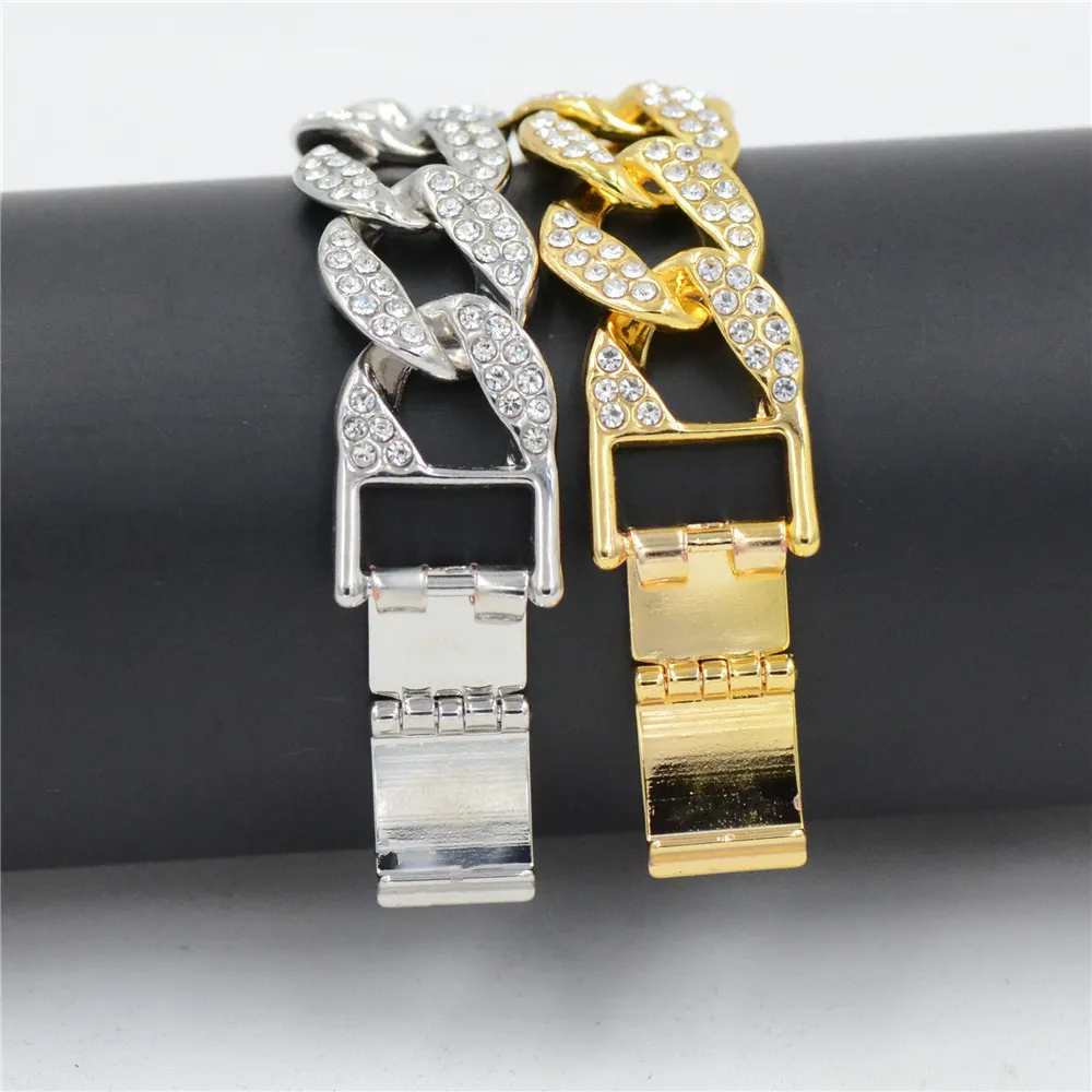 Bracelets de mode en strass de luxe pour hommes Bracelet de haute qualité couleur or argent glacé Miami Bracelet cubain Hip Hop