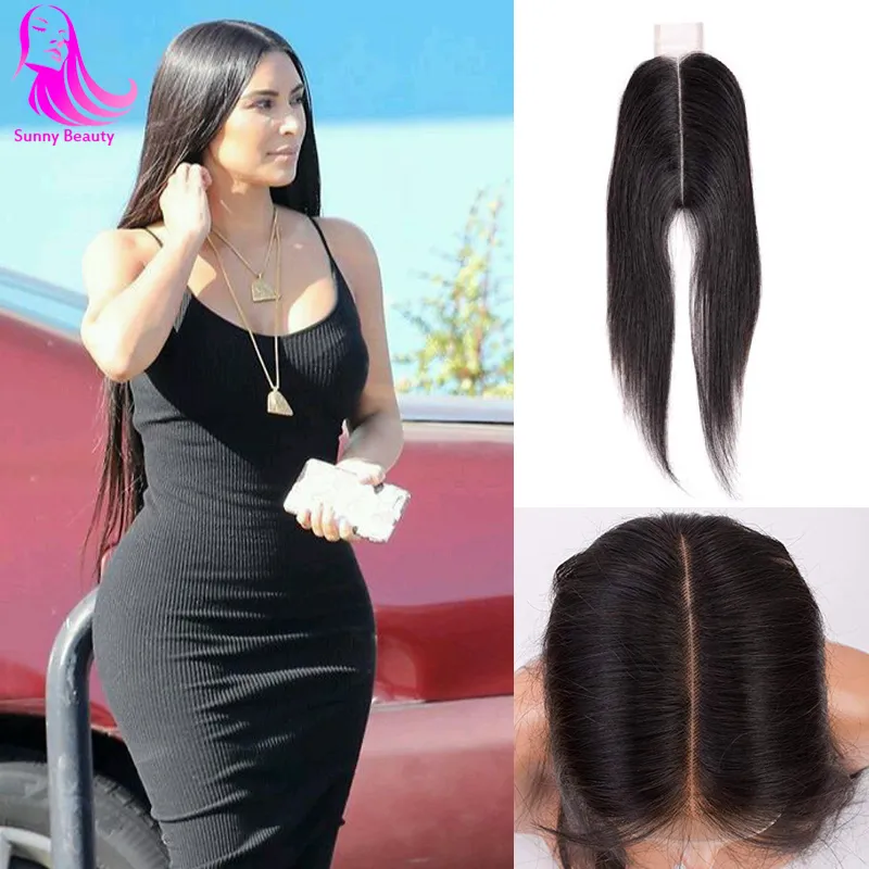 2x6 Deep Middle Part Spitzeschluss Malaysian Gerade Schweizer Spitzenschließungen Kardashian Stil Nagelhaut Ausgerichtetes Haar mittelbraune gebleichte Knoten