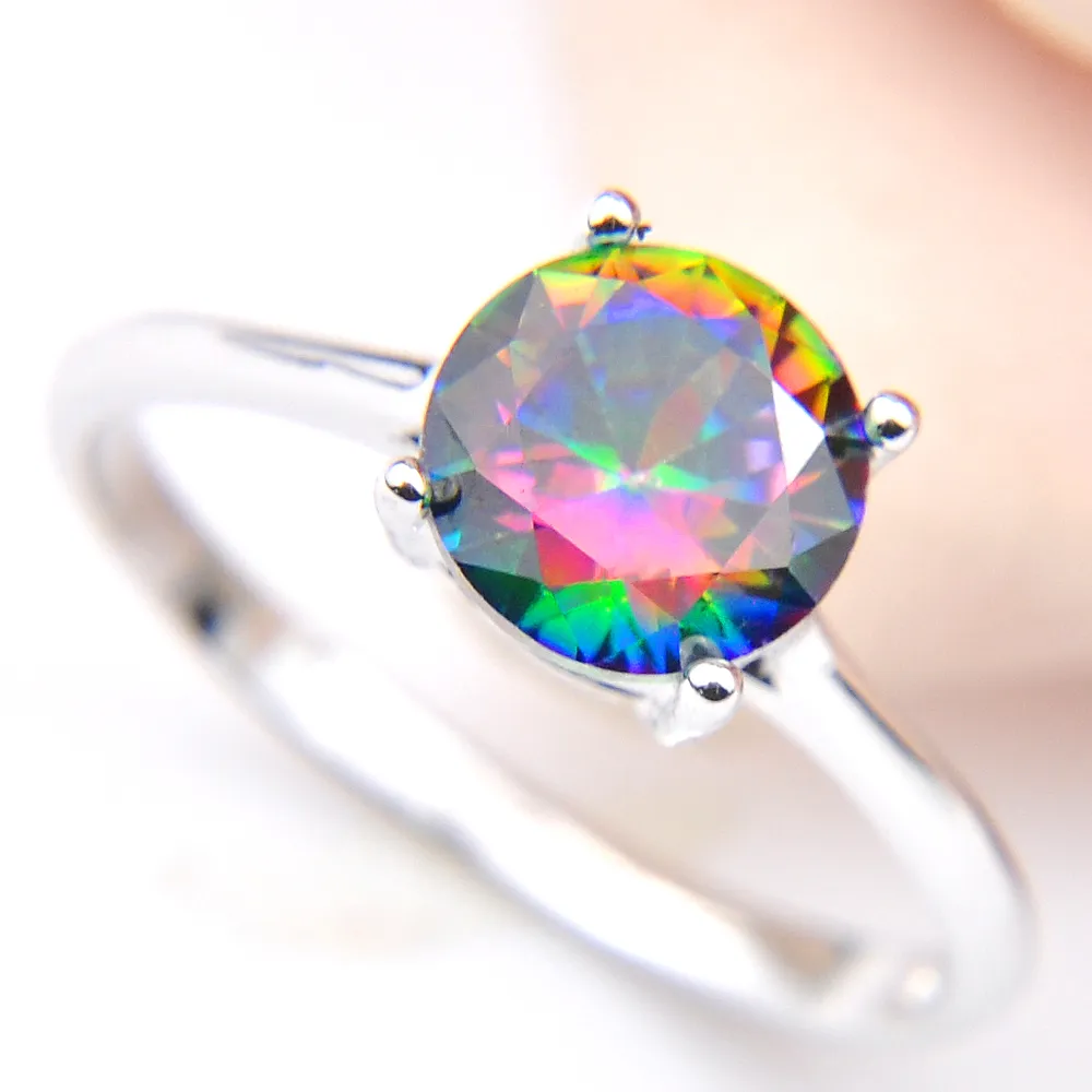 6ピース/ロットラッキーンバレンタインデー素晴らしい虹Mystic Topaz Gems 925スターリングシルバーメッキロシアカナダアメリカ合衆国Weddiing Party Rings