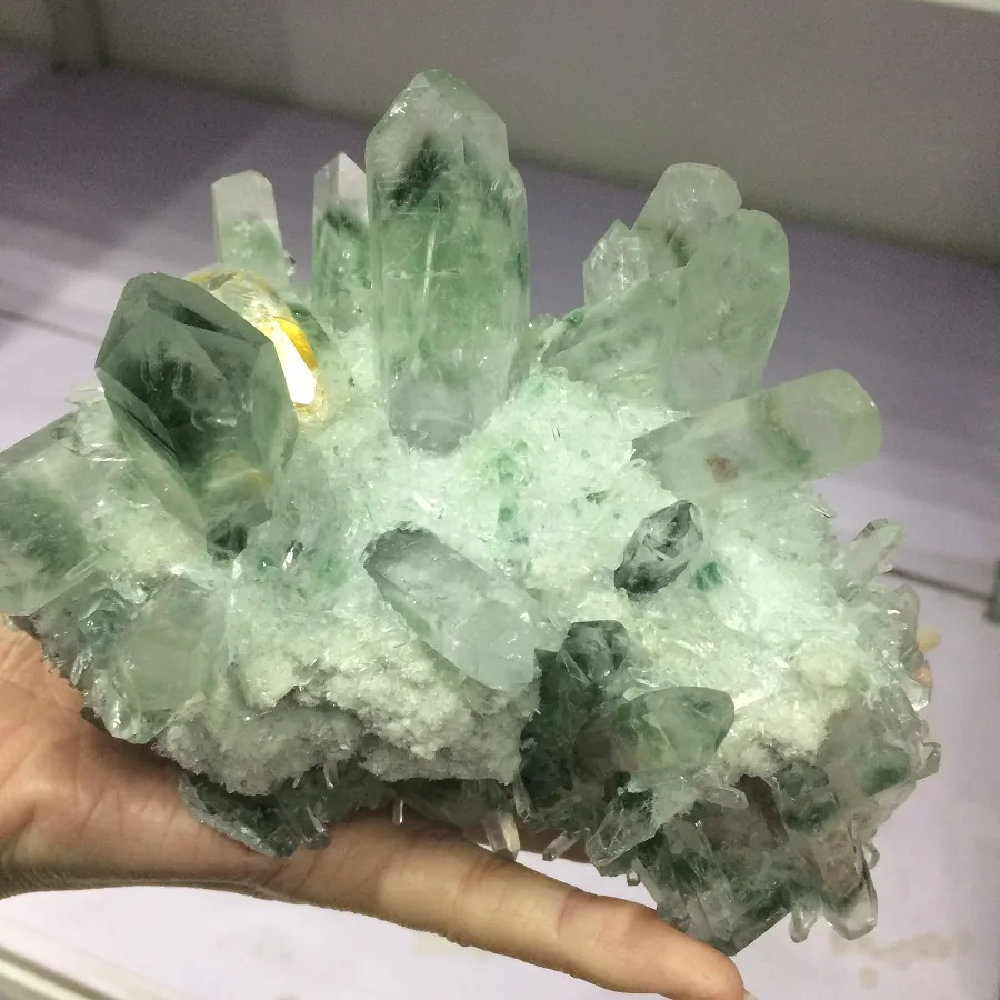 Dingsheng Green Phantom Quartz Cluster Citrine Wand Point 천연 드루에 뾰족한 정원 포함 Crystal Minerals Specimen2575905