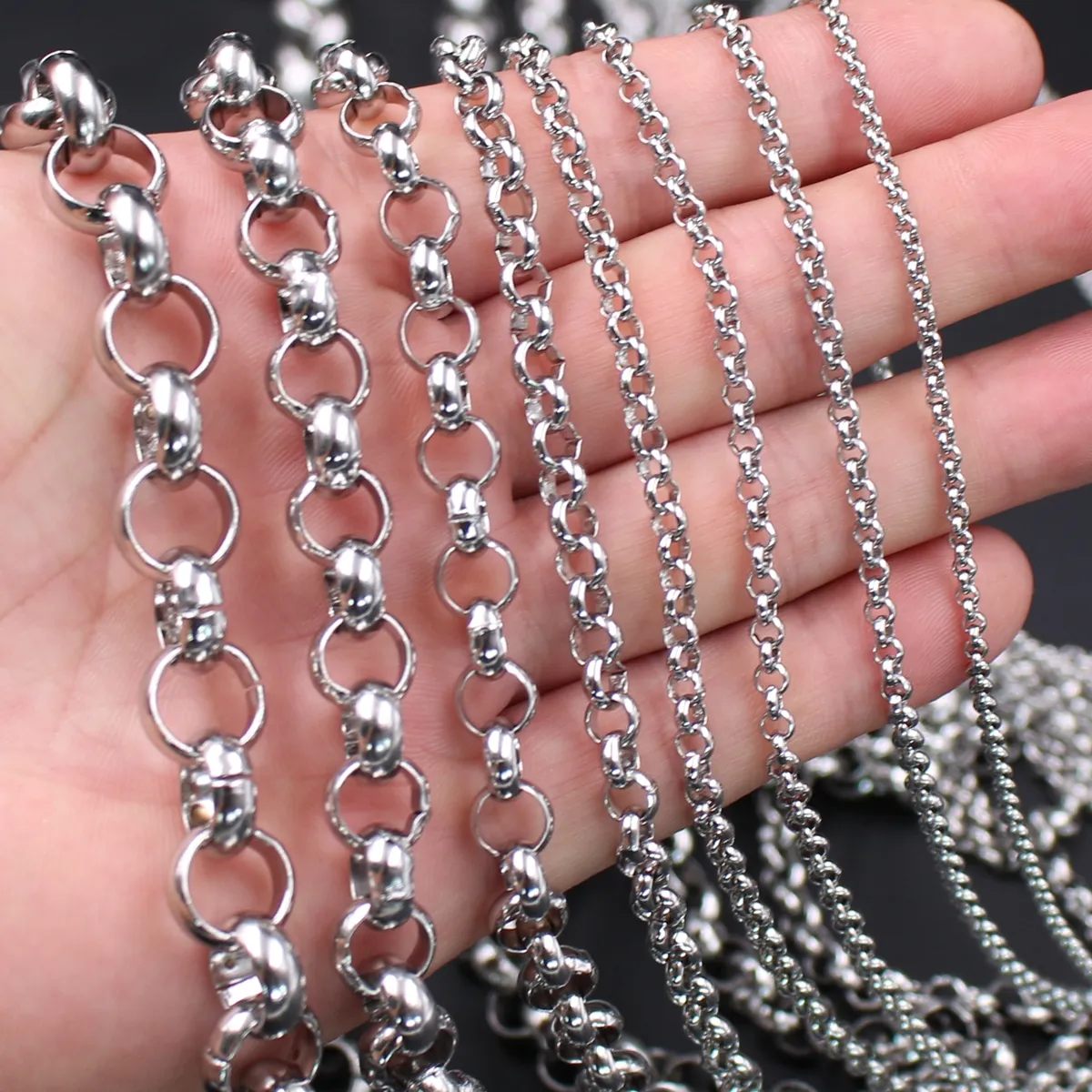 Save Big on Bulk Rolo Link Chain Necklace 24 Inch Necklace On Man:  Stainless Steel Round Rolo Chain Necklace For Men And Women  6mm/8mm/10mm/12mm