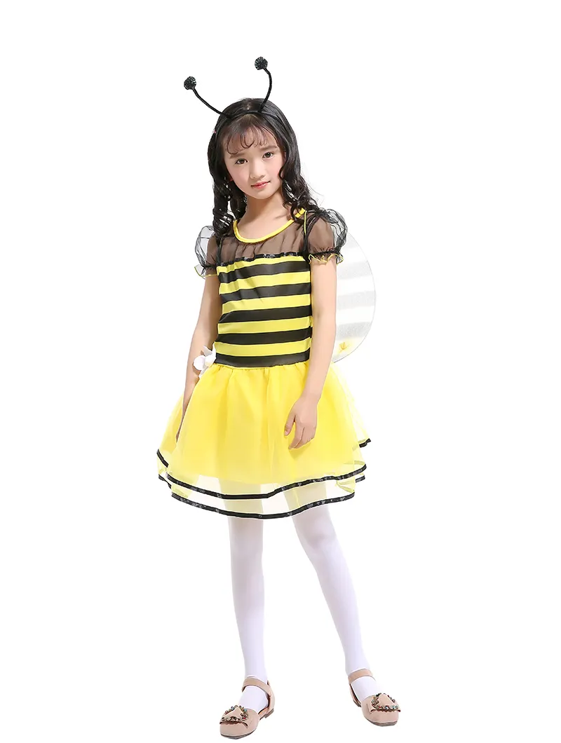 Nuovi abiti cosplay la festa dei bambini Ragazze Abiti da principessa al ginocchio con api gialle Abiti da fata delle api Abiti da spettacolo costumi di Halloween