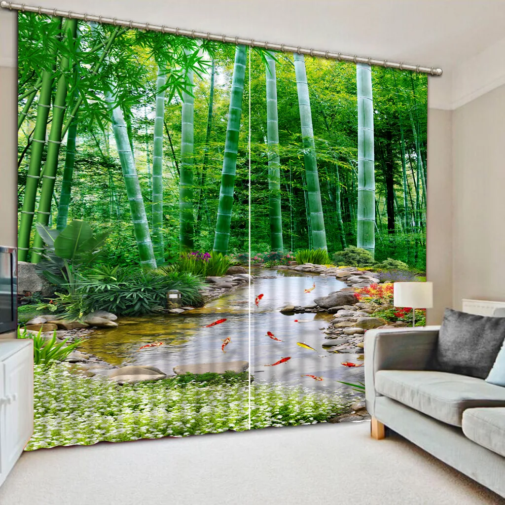 사진 커튼 대나무 숲 풍경 커튼 라이브 룸 창 현대 침실 커튼