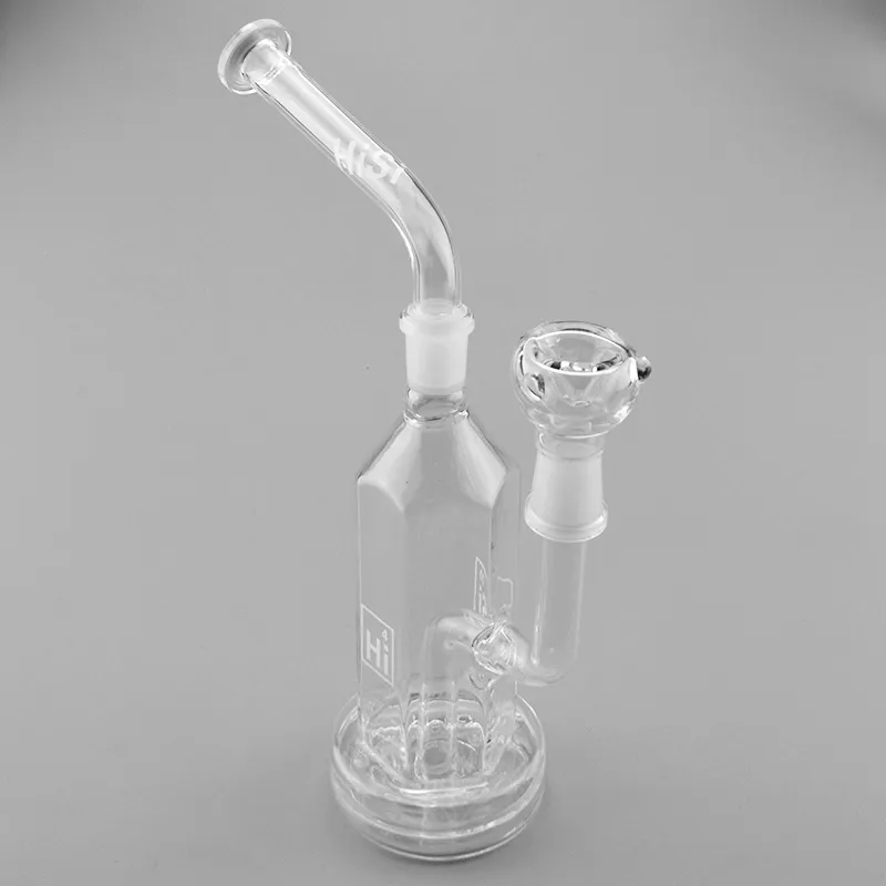 Hi Si Glass Bong! Sześciowy bezgłowy bubbler szklane rury wodne z wyjmowanym ustnik Gejzer Perc Bent Neck 11 cali