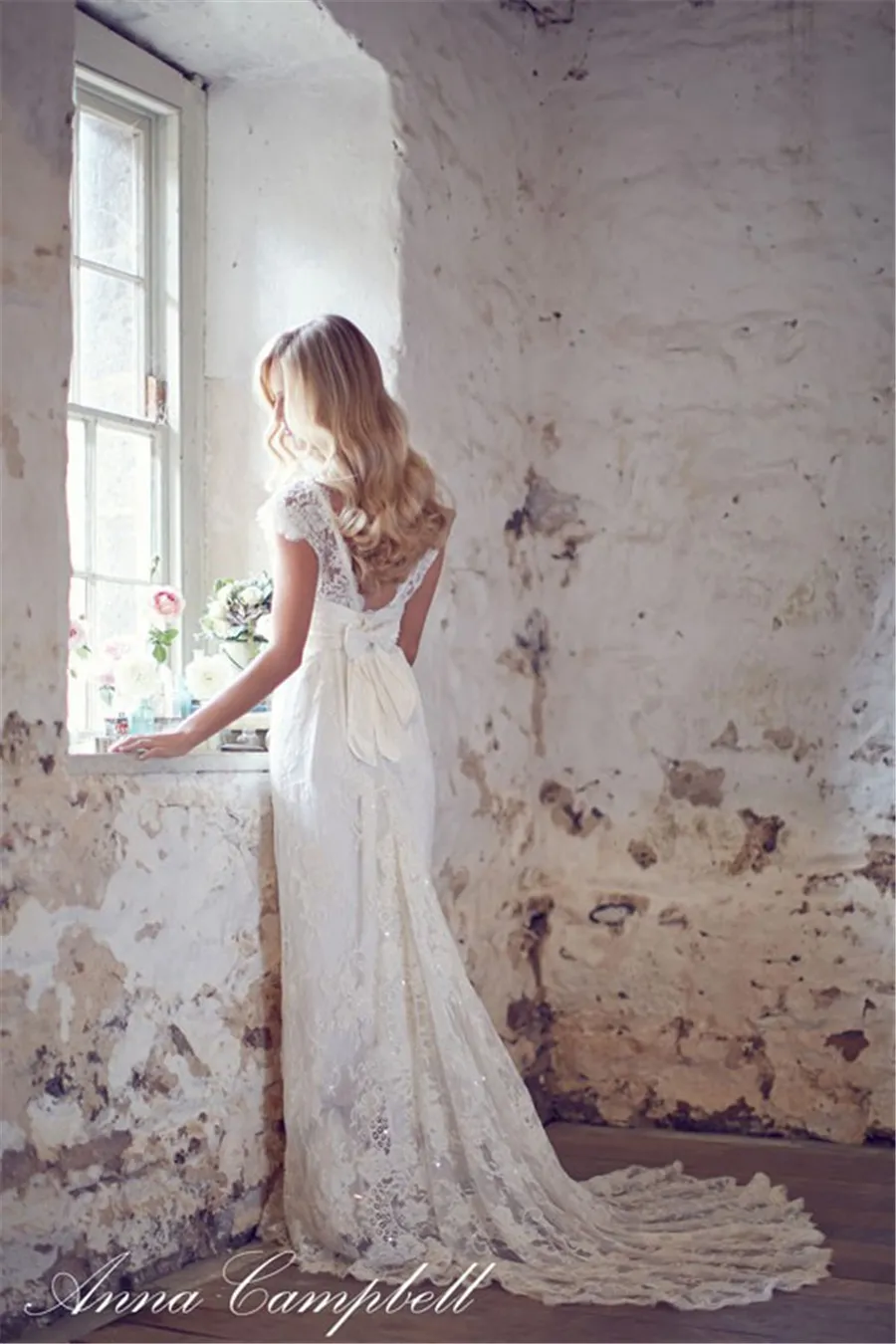 chinese dress ladies Lace Backless A-Line Wedding Dress With Button Ivory main image 1