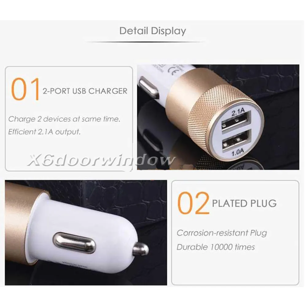 Universal Metal Dual USB Car Charger 2 Port LED Adaptateur de voyage de charge pour iPhone Samsung Nokia5035835