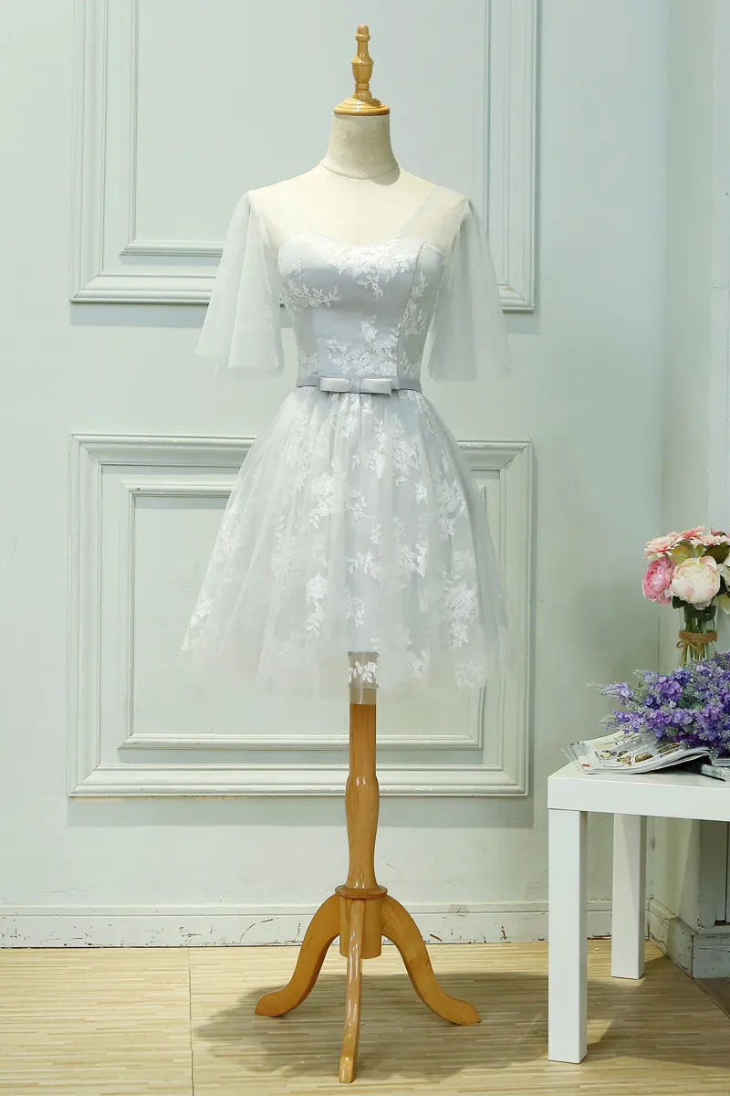 Tulle gris clair avec dentelle robes de demoiselle d'honneur en dentelle florale robe de soirée de mariage invité porter sur mesure plus la taille pas cher