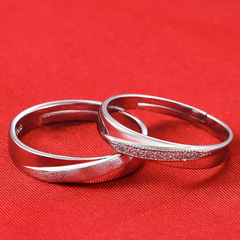 New Solid 925 Sterling Silver Couple Rings for Women Men Wedding Engagement Adjustable Rings Band new ring jewelry N21228K