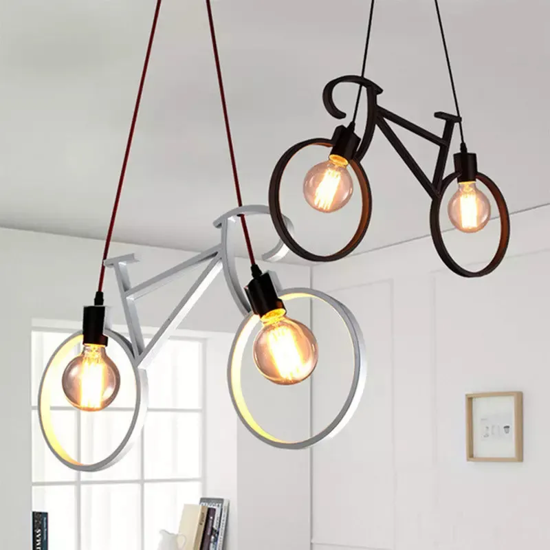 Retro Nordic Modern Iron Bicycle Chandelier Cafe Lighting Led Loft Barの天井灯ベッドルームドロップライトストア家の装飾ギフトペンダントライト