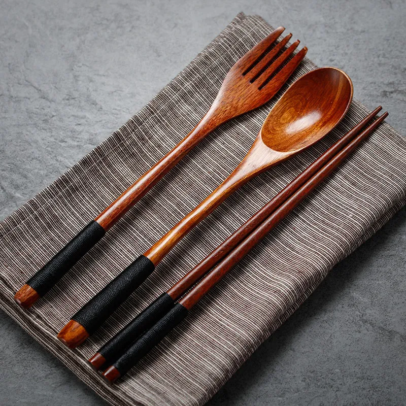 Wooden Spoon Fork Set Portable Cutlery Set Wood Spoon Salad Fork Japanese Style Dinnerware Set Wooden Utensils Tableware5343835