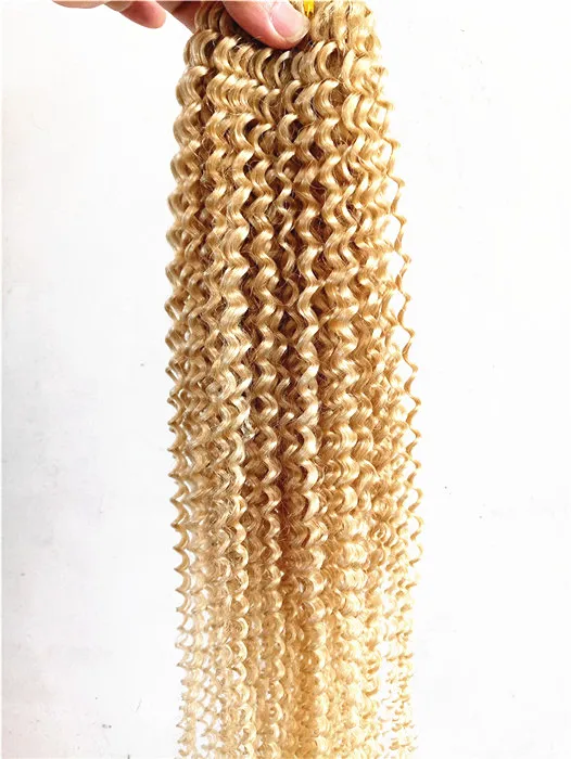 Extensions de cheveux bouclés bouclés crépus de la vierge humaine brésilienne Remy Blonde 613 # cheveux de couleur groupés 2-3Bundles pour la tête pleine